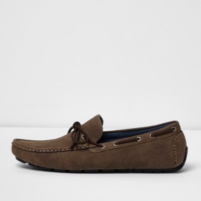 Dark brown grip sole lace up loafers